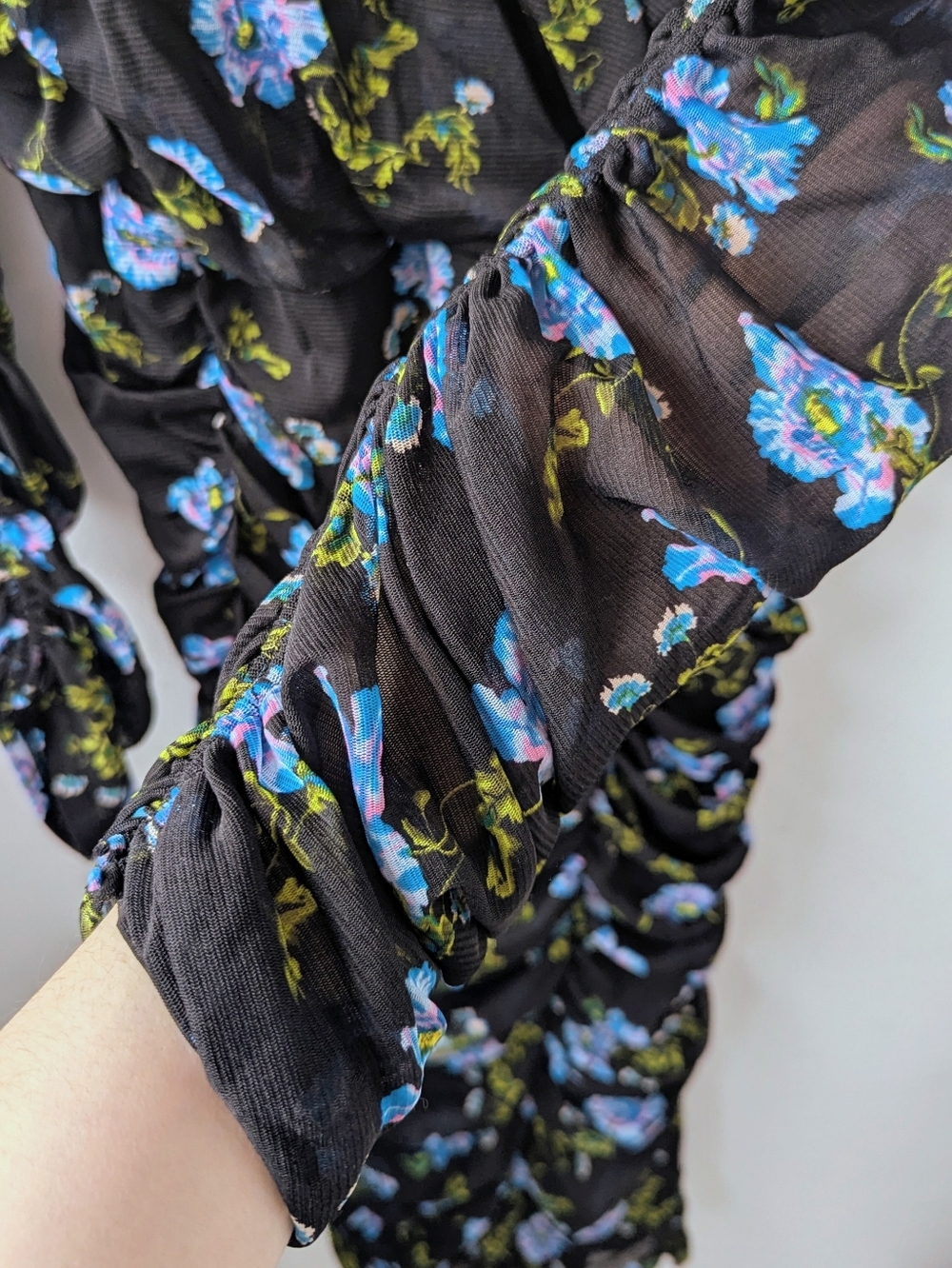 Diane Von Furstenberg Floral Ruched Mesh Midi Dress - Picture 14 of 16